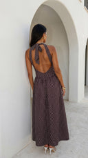 Calypra Polka Dot Halter Maxi Dress - Brown