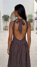 Calypra Polka Dot Halter Maxi Dress - Brown