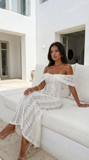 Lunessa Lace Off Shoulder Maxi Dress - Cream White