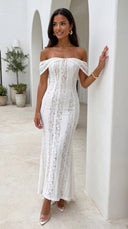 Lunessa Lace Off Shoulder Maxi Dress - Cream White
