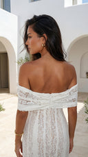Lunessa Lace Off Shoulder Maxi Dress - Cream White