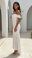 Lunessa Lace Off Shoulder Maxi Dress - Cream White