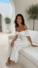 Lunessa Lace Off Shoulder Maxi Dress - Cream White