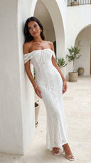 Lunessa Lace Off Shoulder Maxi Dress - Cream White