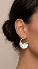 Serene Pearl Hoop Earrings - Gold