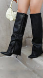 Vavina Black Knee High Fold Over High Heel boots