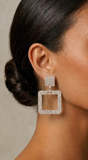 Square Rhinestone Earrings - Gold