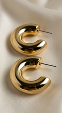 Rina Chunky Metallic Hoop Earrings - Gold
