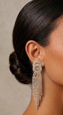 Outshining Rhinestone Gold Tassel Drop Earrings