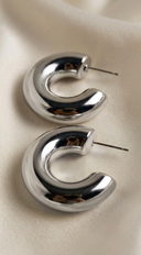Rina Chunky Metallic Hoop Earrings - Silver