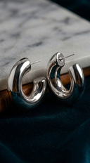 Rina Chunky Metallic Hoop Earrings - Silver