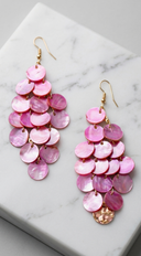 Tulum Sea Shell Chandelier Drop Earrings - Pink