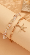 Coastal Starfish Charm 2 Piece Anklet Set - Gold