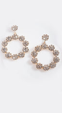 Rhinestone Flower Circle Dangle Earrings in Gold close-up detail shot