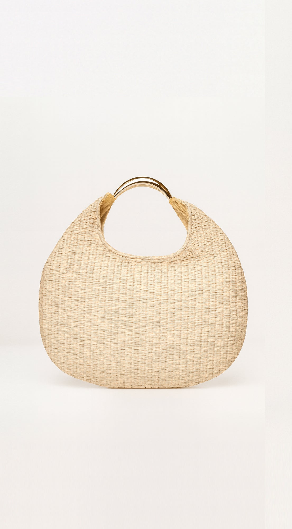 Sunhaven Faux Straw Metal Handle Hobo bag - Beige