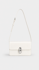 Rome Glossy Clutch Shoulder Bag - Ivory