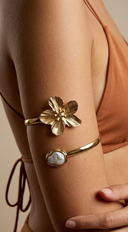 Opulent Flower Pearl Arm Cuff Bracelet - Gold