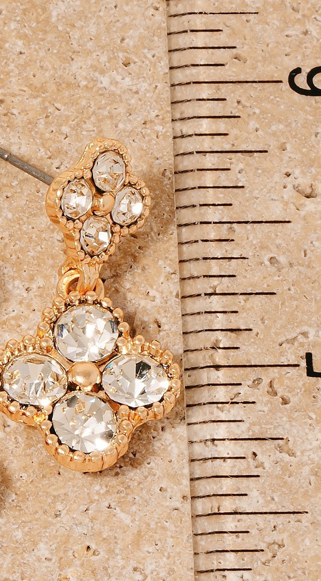 Double Rhinestone Clover Dangle Earrings - Gold