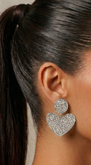Lux Heart Rhinestone Earrings - Silver