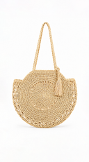 Circle Straw Summer Tote Bag - Ivory