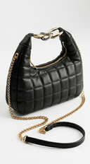 Lux Quilted Faux Leather Hobo Bag - Black