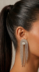 Glamour Rhinestone Cascade Earrings - Silver