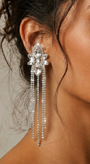 Lux Long Crystal Drop Earrings - Silver