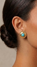 Niya Vintage Pearl Turquoise Stud Earrings - Gold