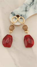 Celeste Stone Beaded Drop Earrings - Red