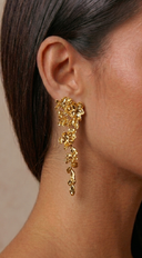 Leya Multi Metal Gold Dip Flower Earrings - Gold
