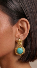 Vive Vintage Turquoise Drop Dangle Earrings - Gold