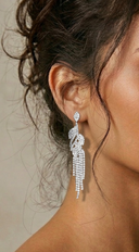 Crystal Leaf Drop Rhinestone Earrings - Silver