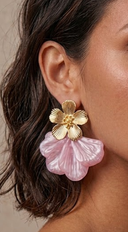 Blossom Marble Resin Flower Dangle Earrings - Pink