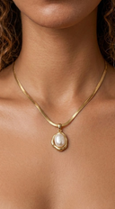 Freshwater Pearl Herringbone Chain Necklace - Gold