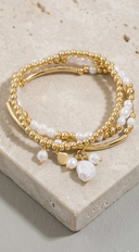 Tera Pearl And Gold Bead Layering Bracelet Set - Gold