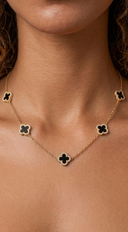 Solana Cubic Zirconia Clover Chain Necklace - Black