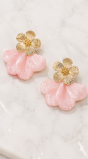 Blossom Marble Resin Flower Dangle Earrings - Pink