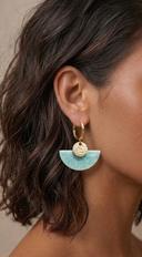 Half Moon Gold Dipped Hoop Earrings - Blue