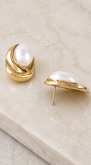 Coral Ripple Pearl Stone Earrings - Gold