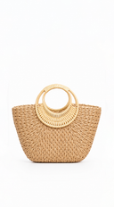 Summer Day Bamboo Handle Straw Bag - Khaki