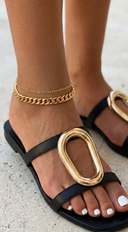 Nina Metal Chain Link Double Layered Anklet - Gold