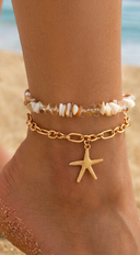 Coastal Starfish Charm 2 Piece Anklet Set - Gold