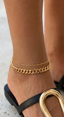Nina Metal Chain Link Double Layered Anklet - Gold
