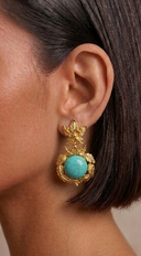 Vive Vintage Turquoise Drop Dangle Earrings - Gold
