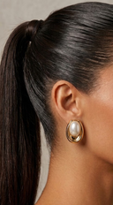 Coral Ripple Pearl Stone Earrings - Gold