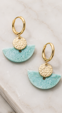 Half Moon Gold Dipped Hoop Earrings - Blue