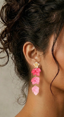 Zinnia Flower Blossom Drop Earrings - Pink