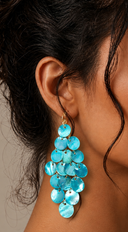 Tulum Sea Shell Chandelier Drop Earrings - Blue