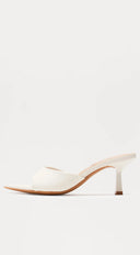 Malina Heeled Mules in White close-up of heel and sole detail