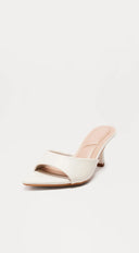 Malina Heeled Mules in White side profile view